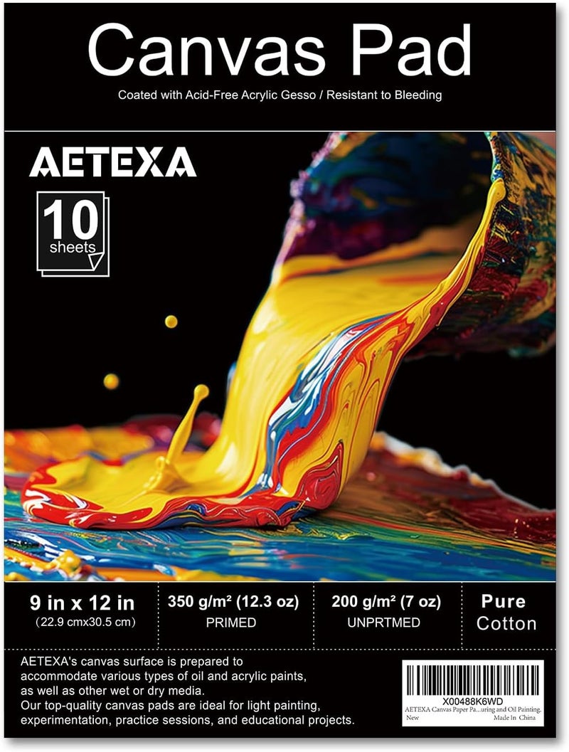AETEXA Canvas Paper Pad, 9”x12” Canvas Pad, 10 Sheets, 12.3 oz Gesso, Glue Bound, Art Supplies for Adults and Teens, for Acrylic Pouring and Oil Painting. - Image 1